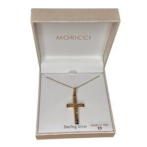 Sterling Silver Gold tone Moricci Italy Cross Pendant Necklace Jesus Crucifix